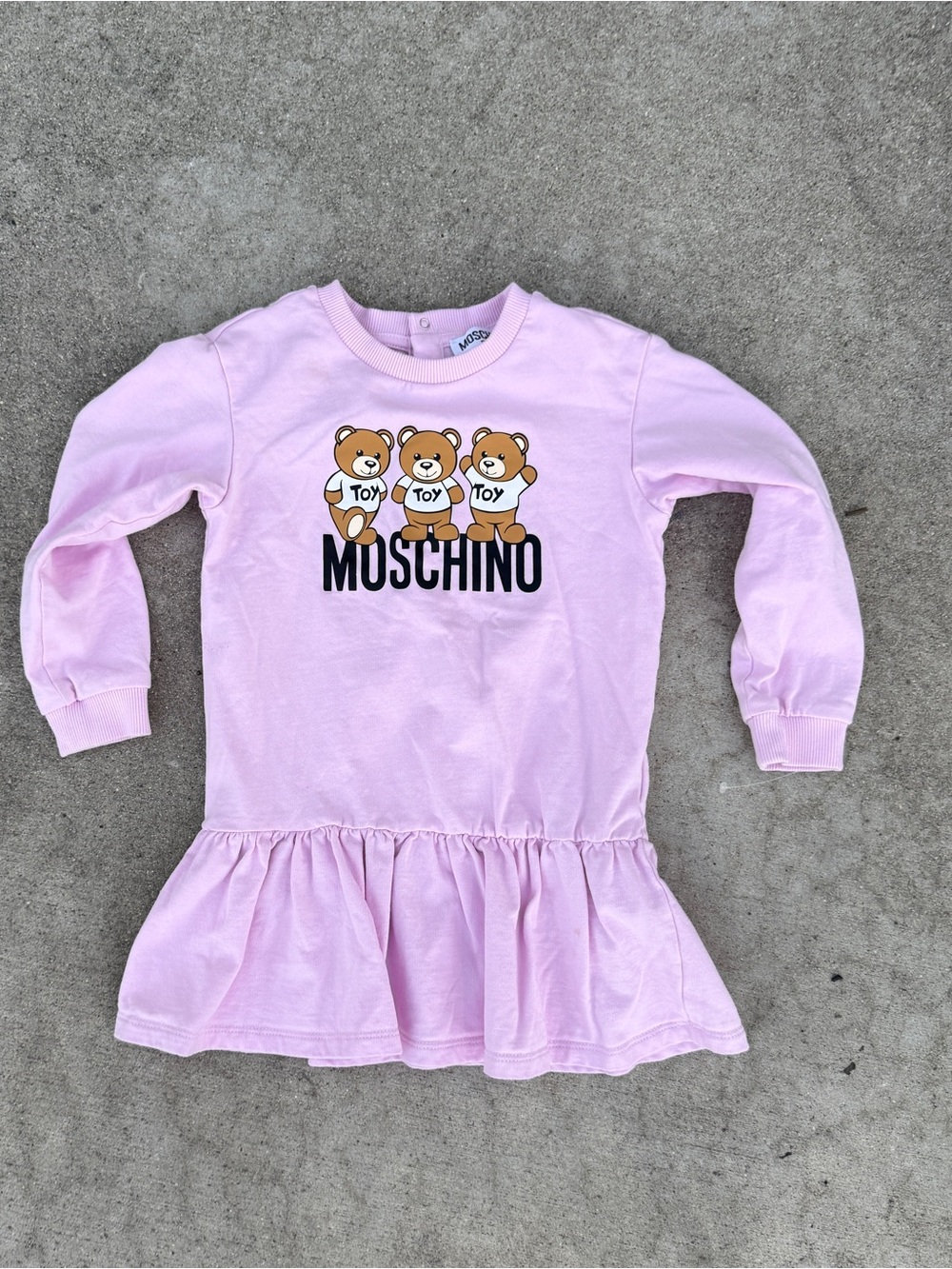 Moschino Baby Pink Cotton Teddy Bear Logo Dress -  3